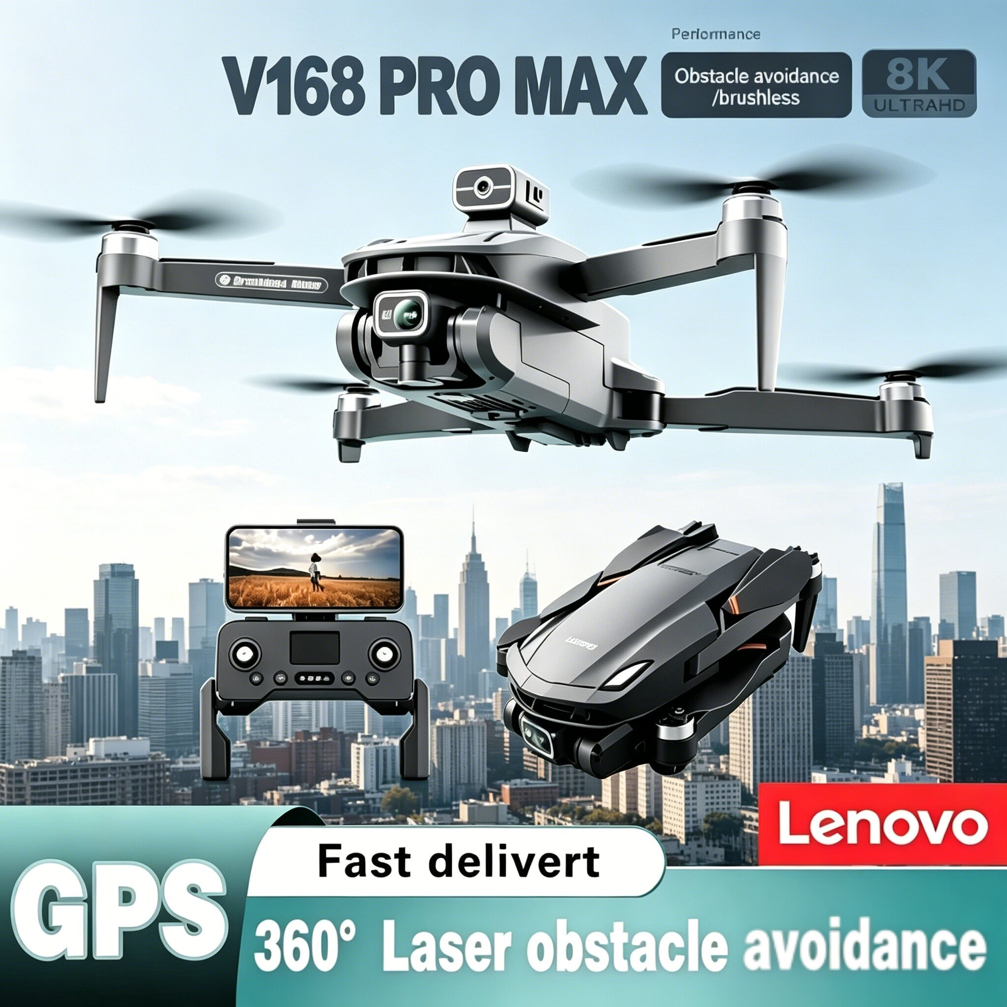 Lenovo V168 Drone 4K Professin - Drone Camera Wide Angle review and price